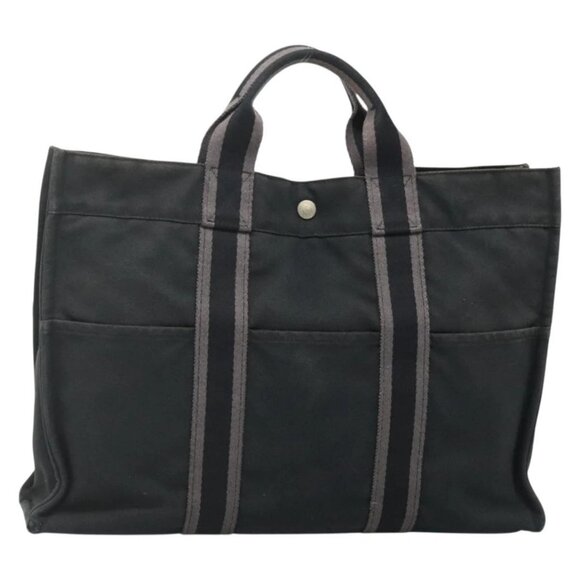 HERMES Fourre Tout MM Hand Bag Canvas Black Auth BA5114 - Picture 1 of 16